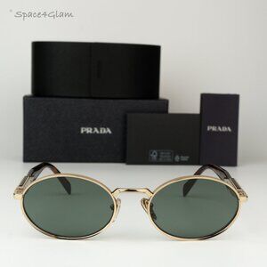 Prada Men Sunglasses Pale Gold Dark Green Oval Metal PR65ZS ZVN70L BRAND NEW